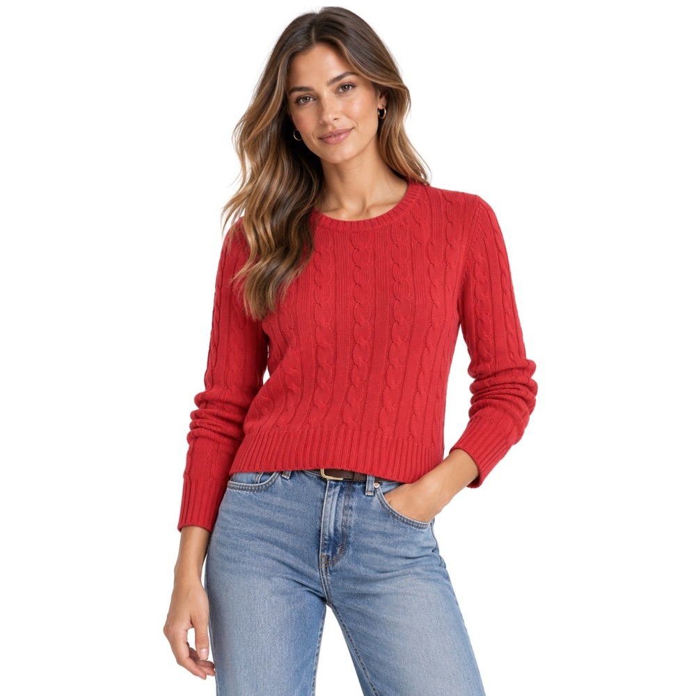 Saks Fifth Avenue Sweater Womens Medium Coral 100% Cashmere Cable Knit Crew Neck